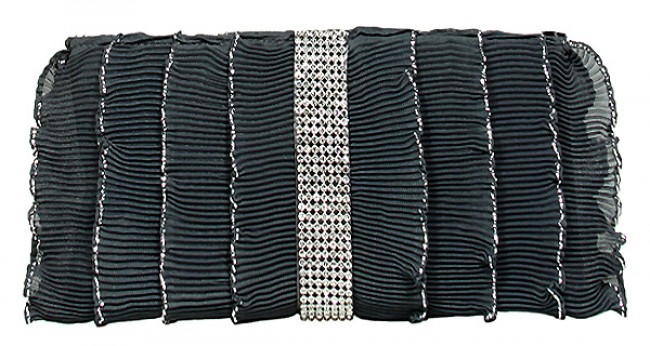 Evening Bag - Pleated Glittery w/ Trimmed Ruffles - Gray -BG-92233GY